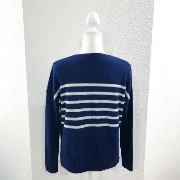 Vineyard Vines Seaspun 100% Cashmere Blue/White VNeck Sweater Lightweight Large - Picture 4 of 9